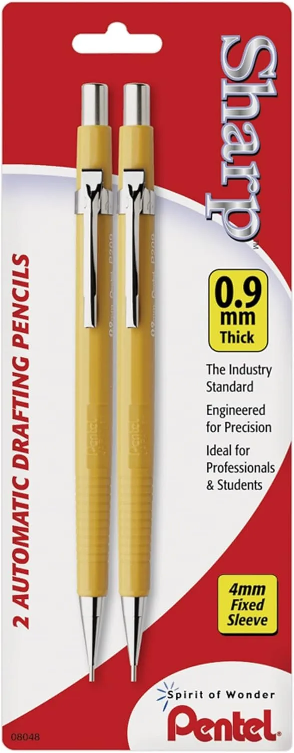 Pentel Sharp Automatic Drafting Pencils, 0.9 mm, Black, Pack of 2