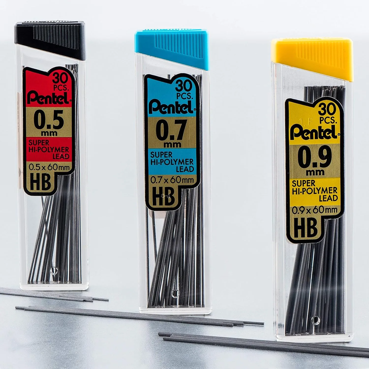 Pentel Super Hi-Polymer Lead Refills Value Pack, 3 Packs of 0.5 mm, 3 Packs of 0.7 mm Point, 30 Leads per Pack - 180 Total Quantity