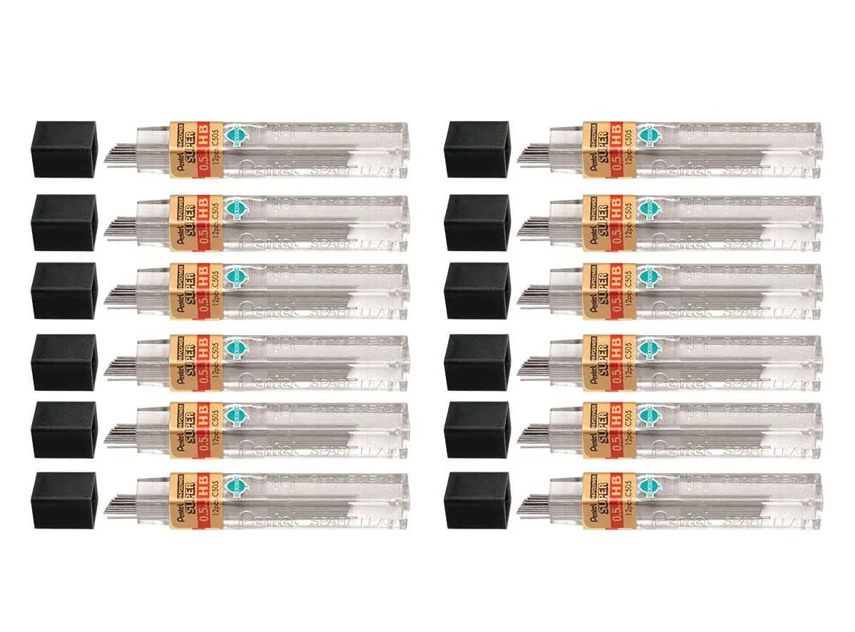 Pentel Super Hi-Polymer Leads HB 0.5mm, 12 Leads/Tube (Pack of 12 / 144 Count)