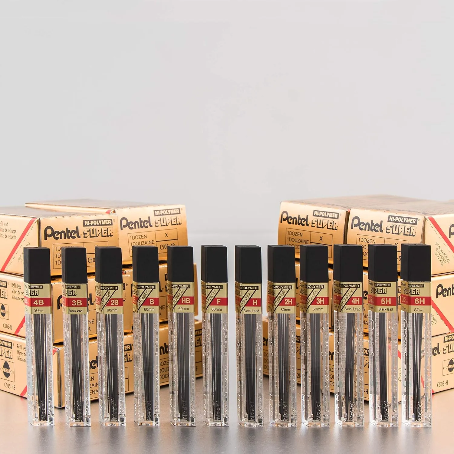 Pentel Super Hi-Polymer Leads HB 0.5mm, 12 Leads/Tube (Pack of 12 / 144 Count)