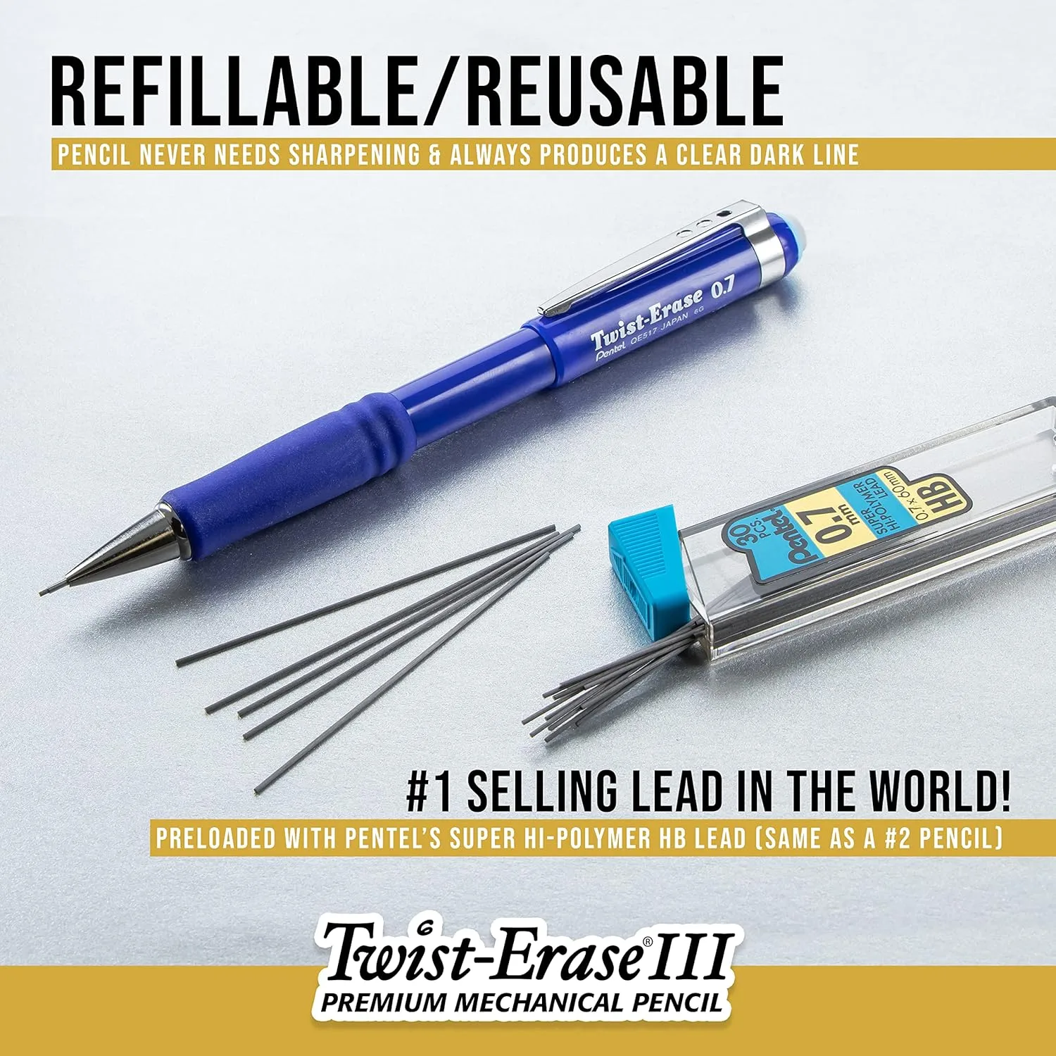 Pentel Twist-Erase III Mechanical Pencils, 0.5mm, #2 Lead, Assorted Barrel Colors, Pack Of 2