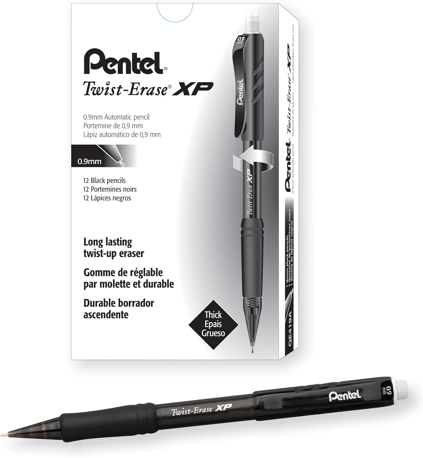 Pentel Twist-Erase Express Mechanical Pencils, 0.9 mm, Smoke Barrel, Pack of 12