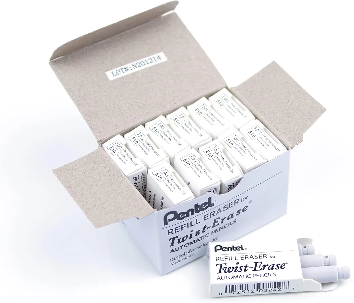Pentel Refill Erasers For Pentel Twist-Erase Series Pencils - Pack of 36 (E10)