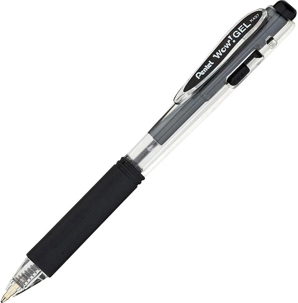 Pentel Wow! Retractable Gel Pens, Medium Point, 0.7 mm, Assorted Barrels, Black Ink, Pack Of 24