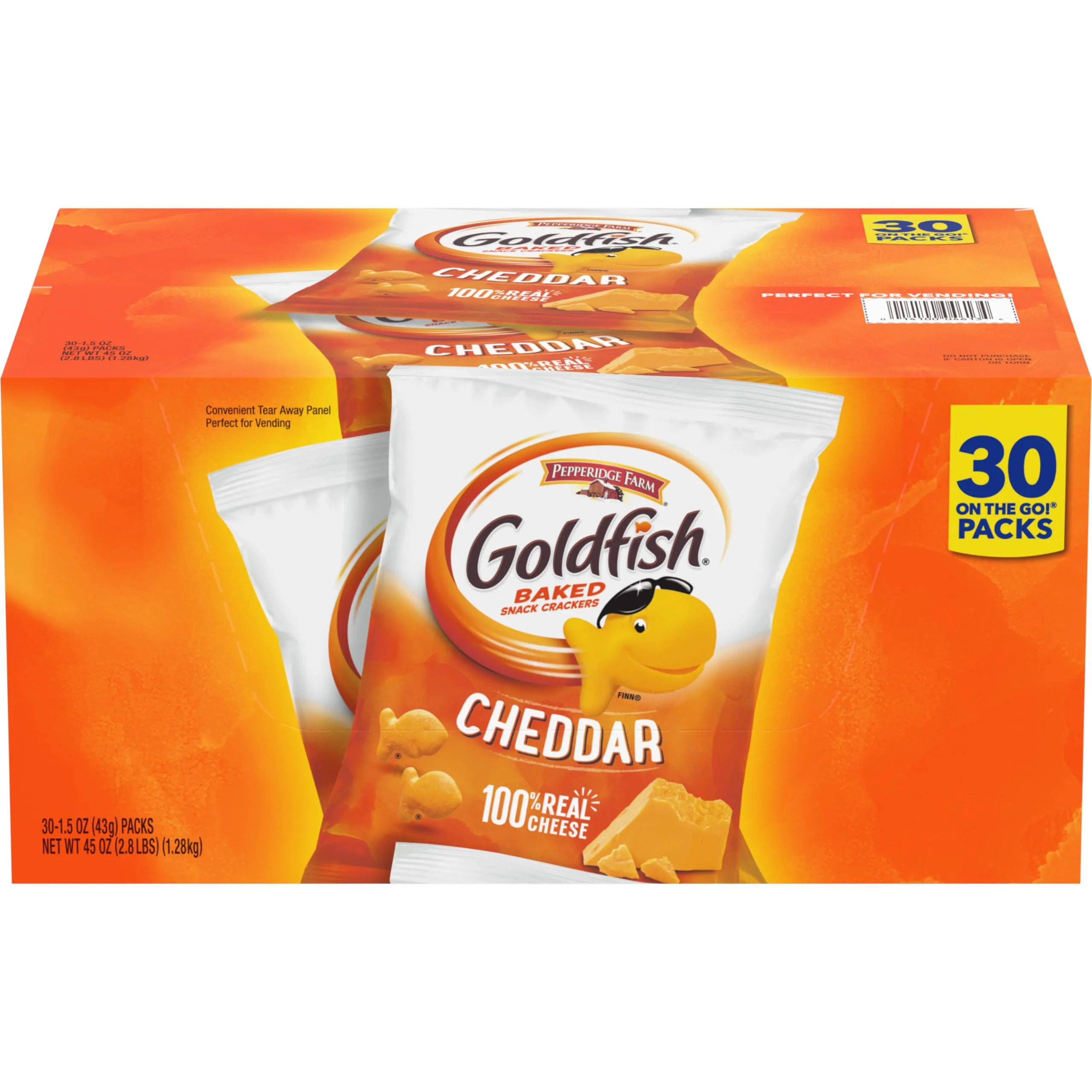 Pepperidge Farm Goldfish Cheddar Crackers, 1.5 oz. Snack Packs, 30 Count 1.5 Ounce (Pack of 30) Cheddar 30ct