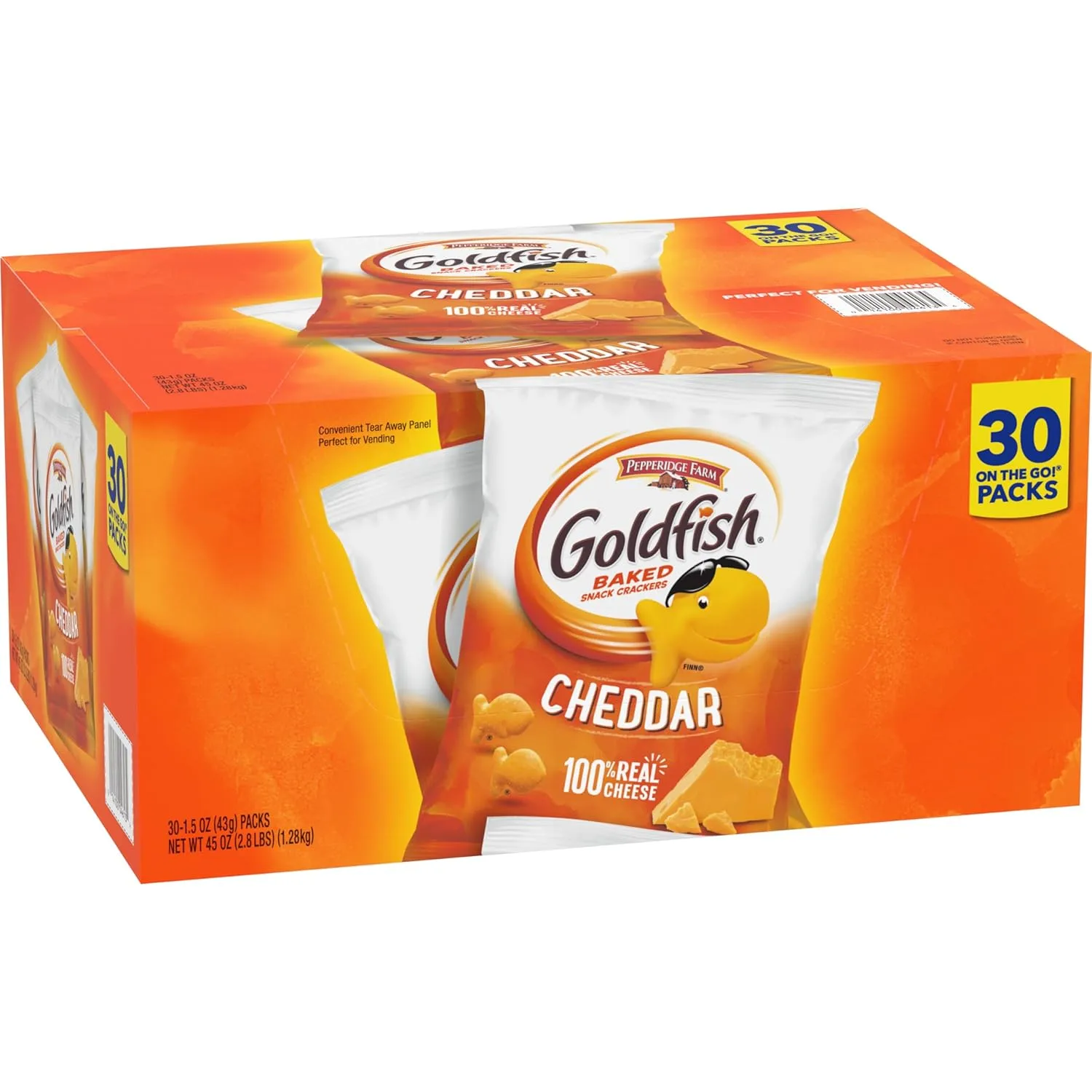 Pepperidge Farm Goldfish Cheddar Crackers, 1.5 oz. Snack Packs, 30 Count 1.5 Ounce (Pack of 30) Cheddar 30ct