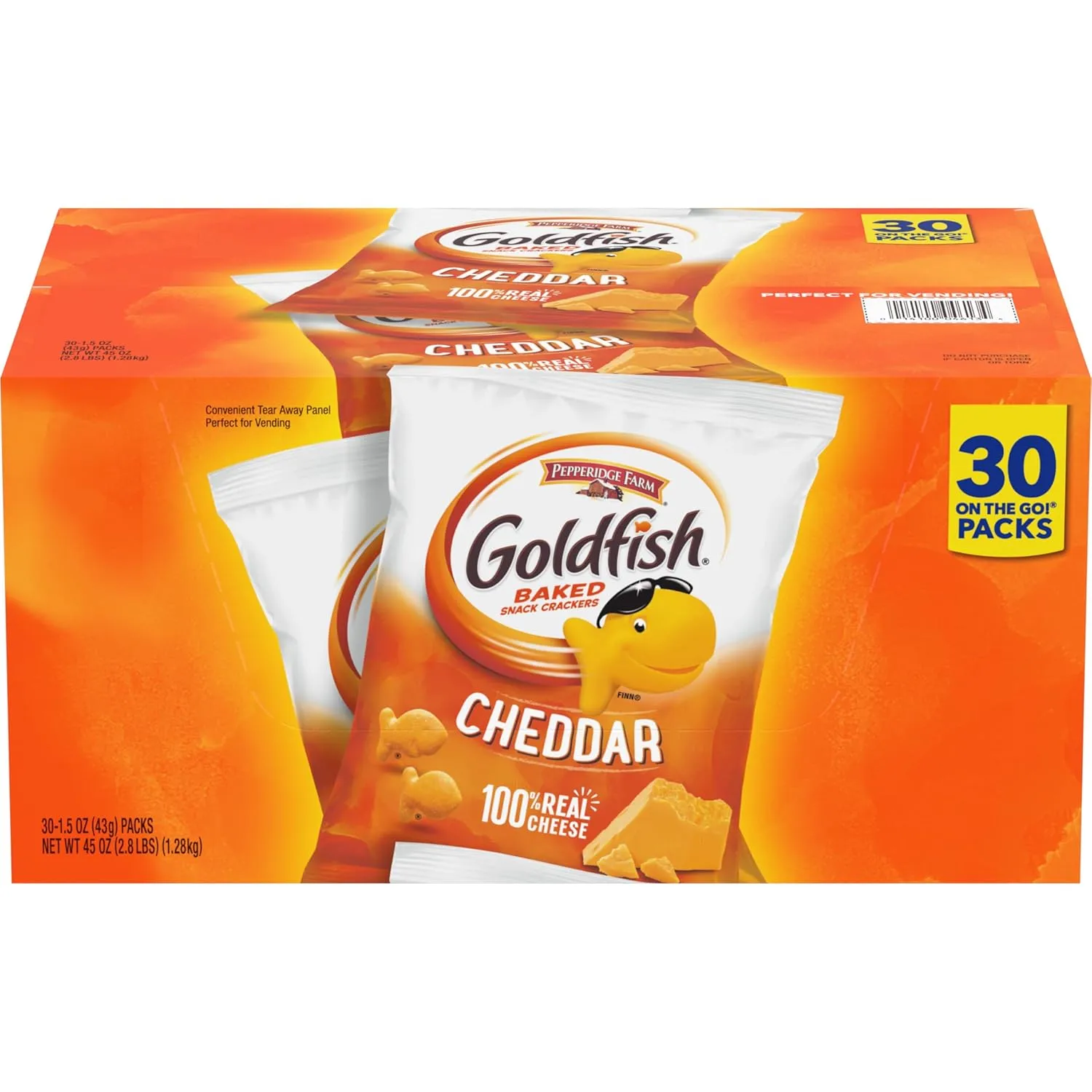 Pepperidge Farm Goldfish Cheddar Crackers, 1.5 oz. Snack Packs, 30 Count 1.5 Ounce (Pack of 30) Cheddar 30ct