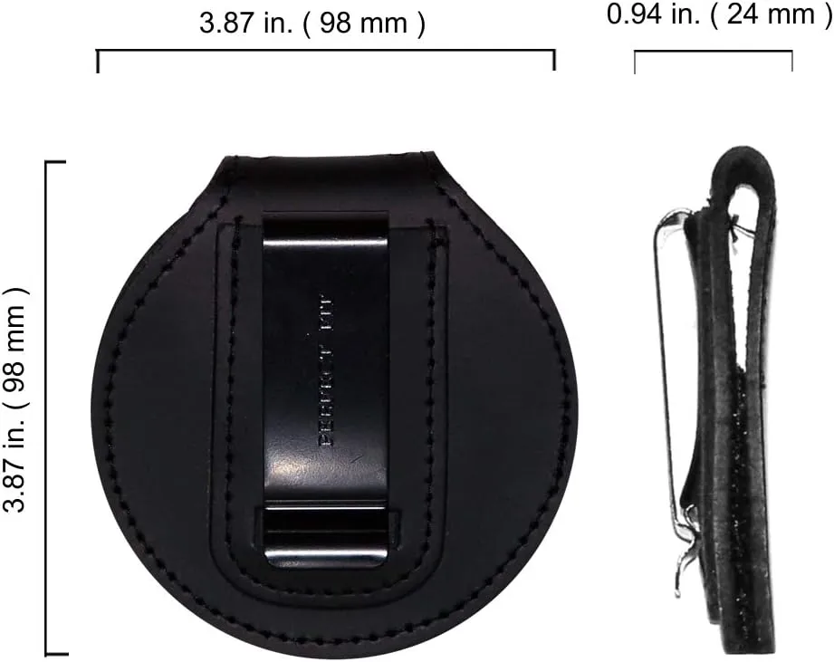 PERFECT FIT SHIELD WALLETS Round Belt Clip Badge Holder with Pocket and Chain
