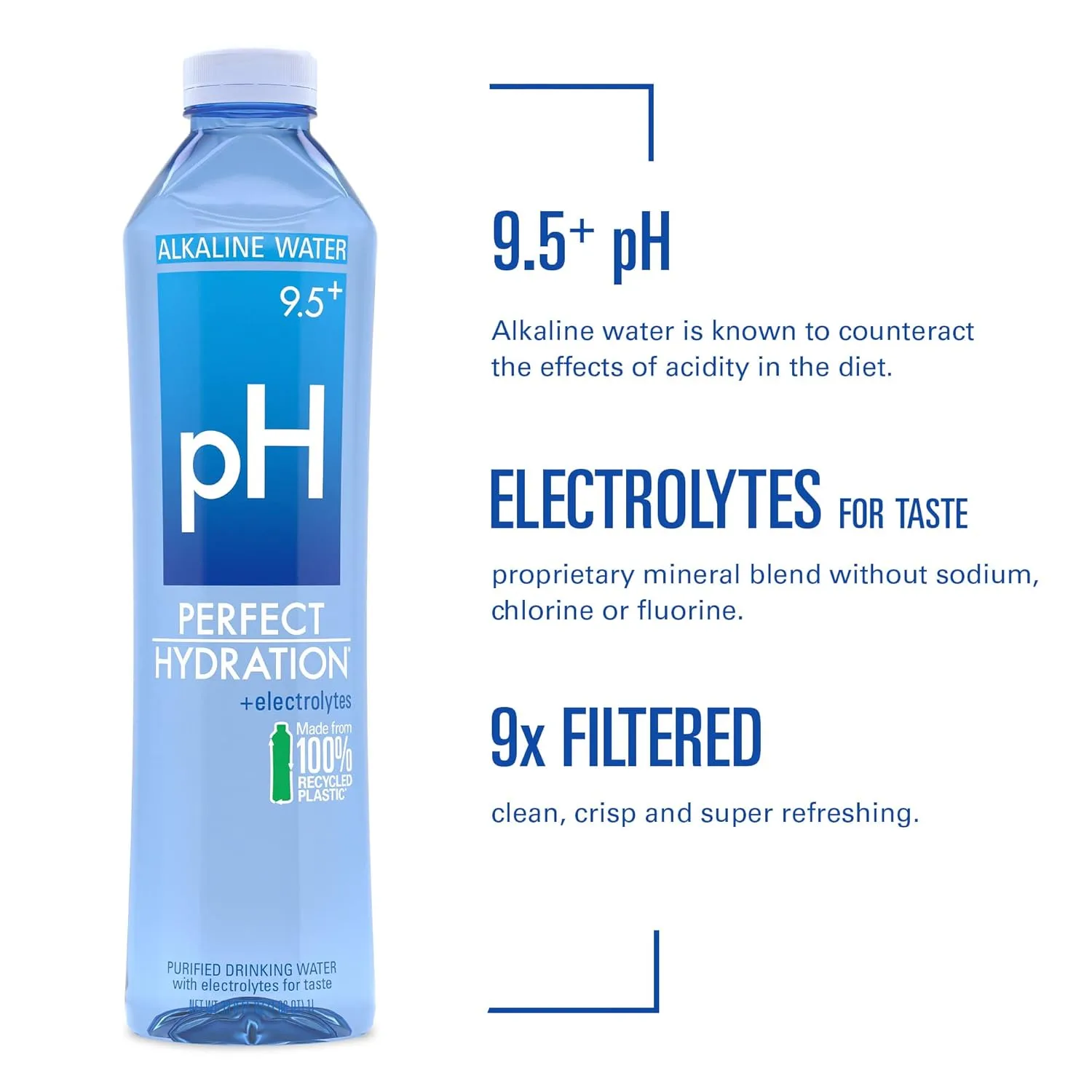 Perfect Hydration 9.5+ pH Alkaline Drinking Water, Purified & Electrolyte Enhanced
