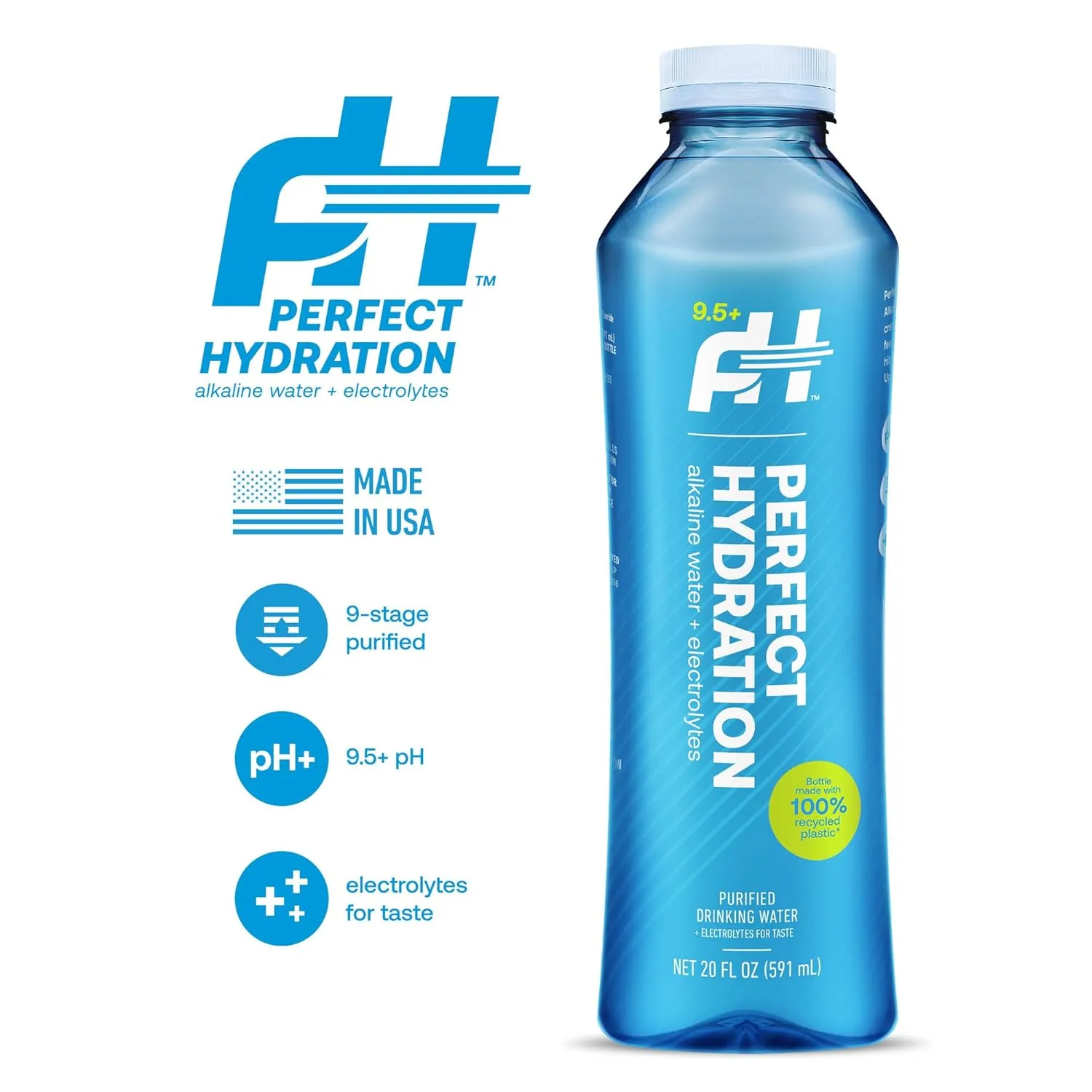 Perfect Hydration 9.5+ pH Alkaline Drinking Water, Purified & Electrolyte Enhanced