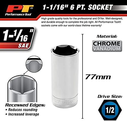 Performance Tool 1/2" Drive 6-Point Socket