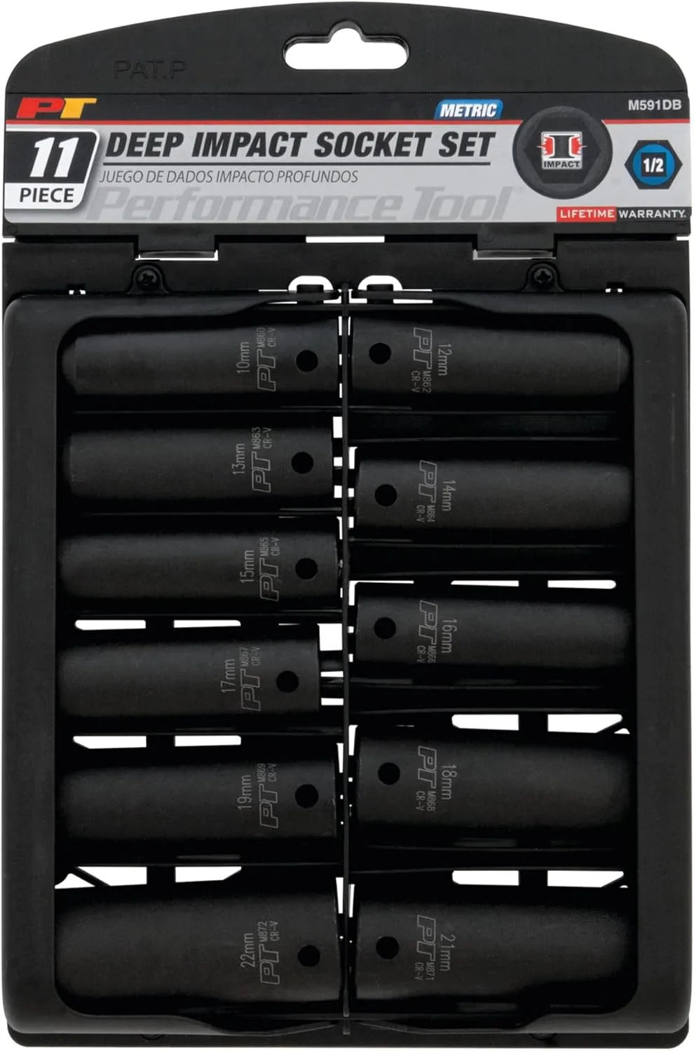 Performance Tool M591DB 1/2-Inch Drive Metric Deep Impact Socket Set, 11-Piece