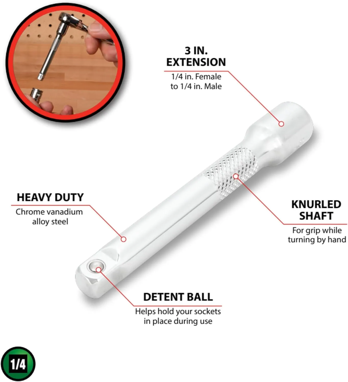 Performance Tool W36143 1/4 in Drive 3 in Socket Extension Bar