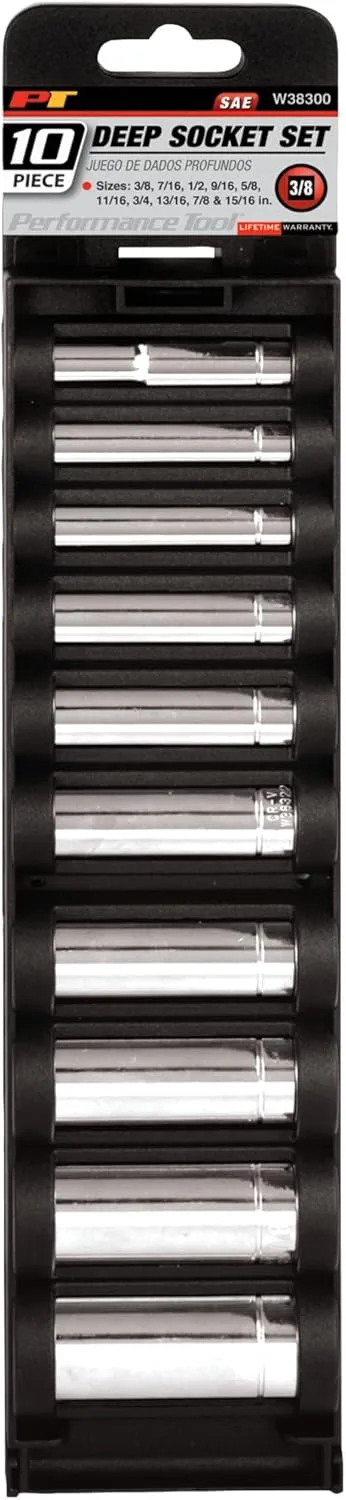Performance Tool W38300 3/8-Inch Drive 10-Piece SAE Deep Socket Set