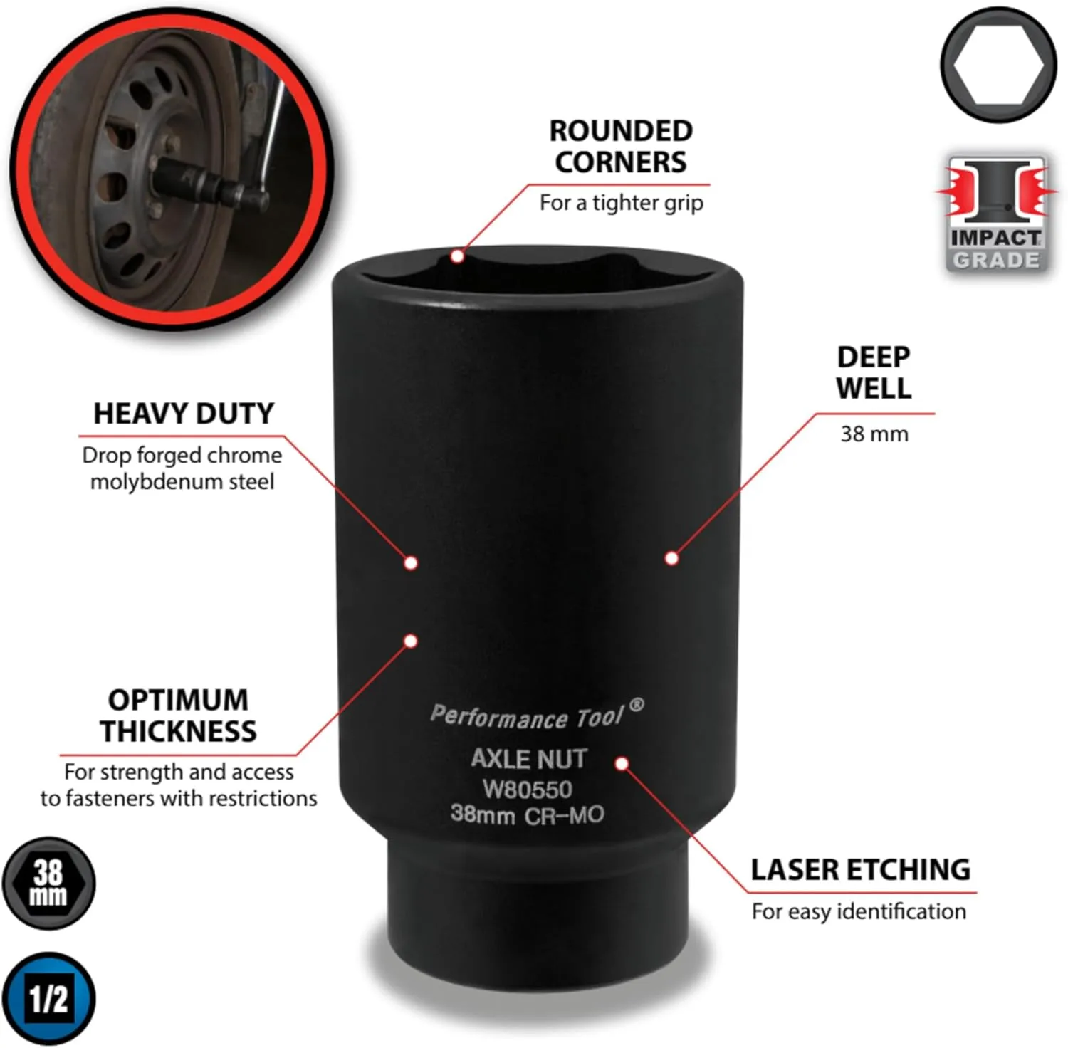 Performance Tool Front Wheel Drive Axle Nut Socket