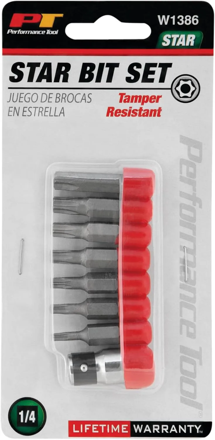 Performance Tool W1386 8-Piece Tamper Resistant Star Bit Set