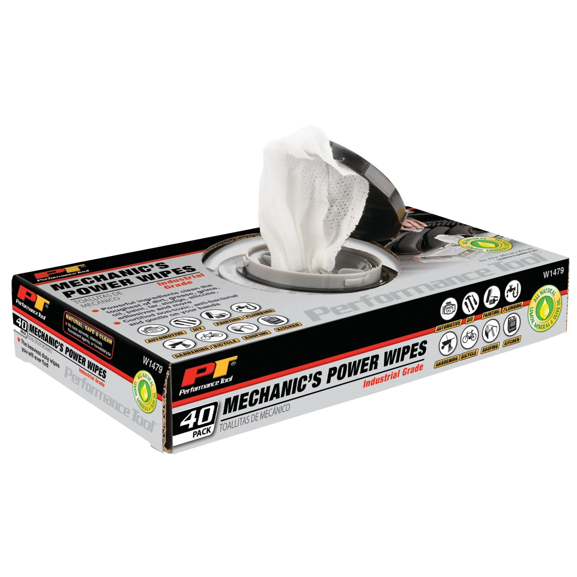 Performance Tool W1479 40Pk Industrial Mechanic Wipes - Heavy Duty Cleaning Wipes