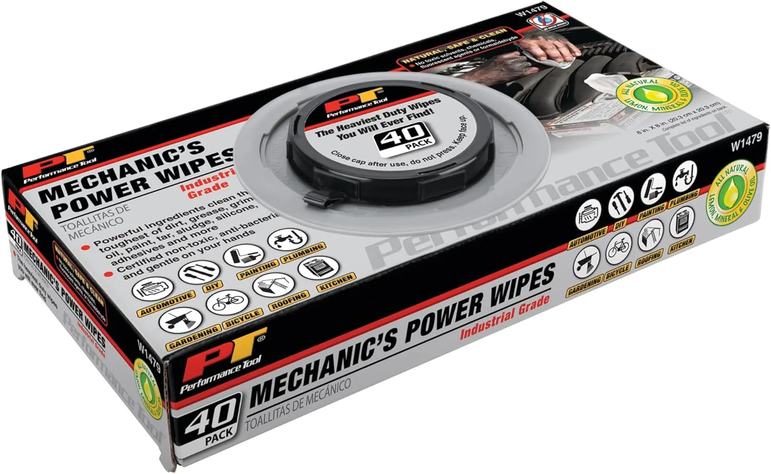 Performance Tool W1479 40Pk Industrial Mechanic Wipes - Heavy Duty Cleaning Wipes