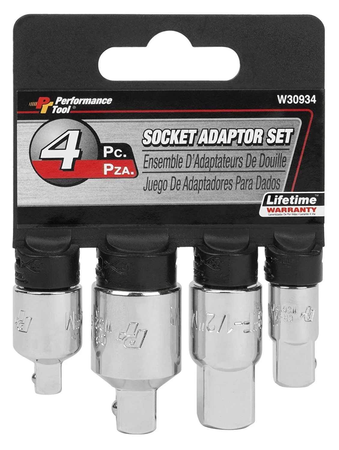 Performance Tool W30934 Socket Adapter Set - Chrome Vanadium Alloy Steel Construction for Strength & Durability - Includes 4 Sizes for Versatile Use