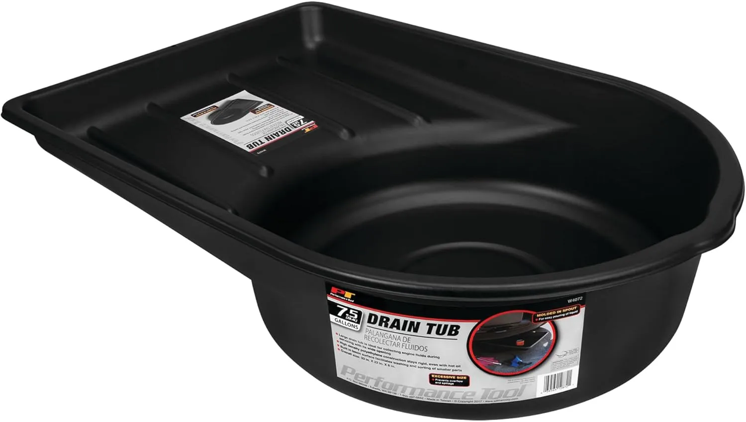 Performance Tool W4072 7.5 Gallon Oil Drain Pan - Black
