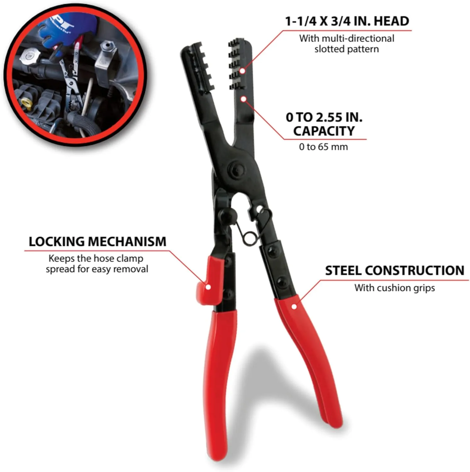 Performance Tool W80659 Multi-Angle Hose Clamp Plier for Hard-to-Reach Clamps with Quick Position Locking Mechanism and Steel Construction
