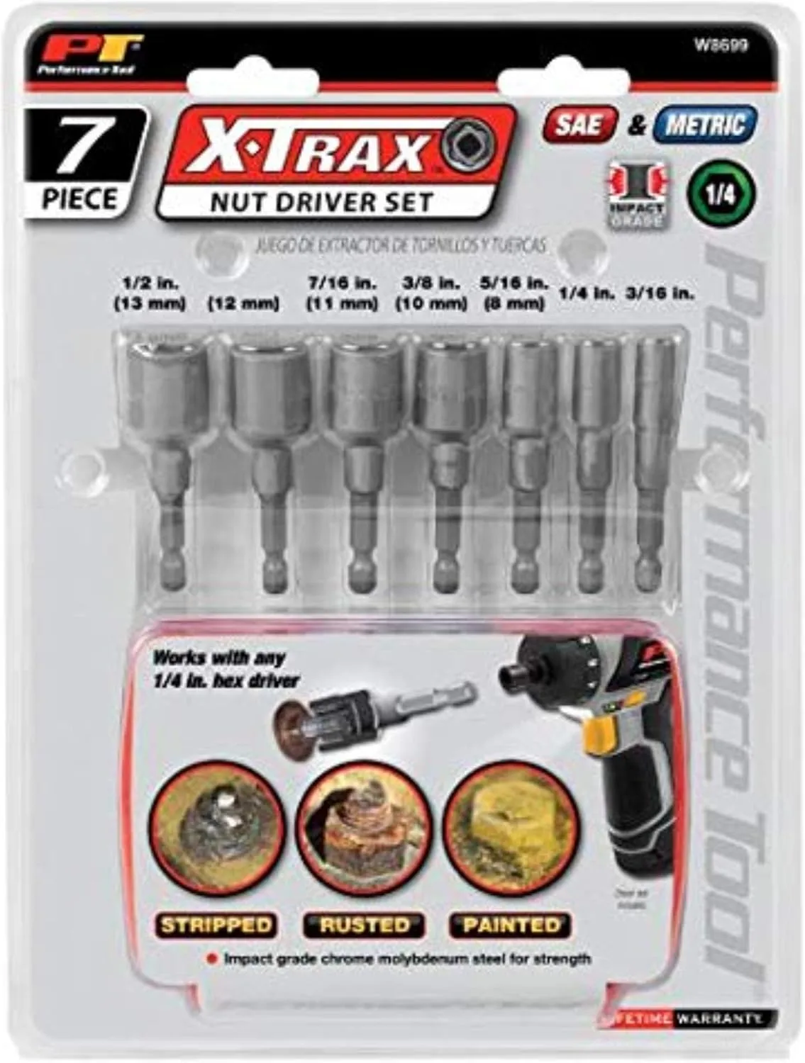 Performance Tool W8699 7pc X-TRAX Nut-Driver Set
