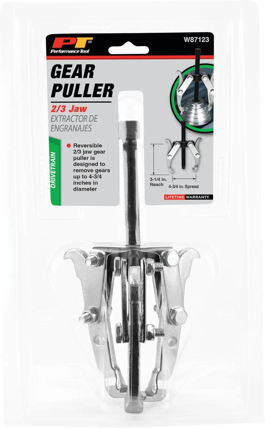 Performance Tool W87123 3-1/4-Inch Reach x 4-3/4-Inch Spread 2-Jaw Gear Puller