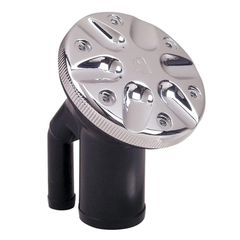 Perko 0590DPGCHR Polymer Vented Fill with Angled Neck for 1-1/2" Hose - Gas-Marked Chrome Cap, Silver Grey