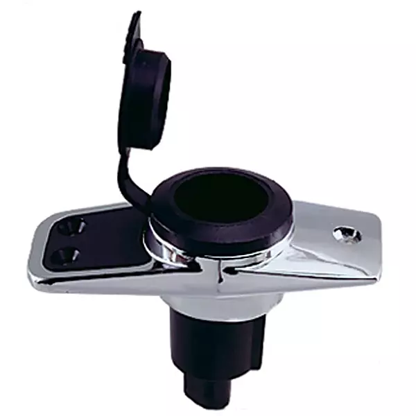 Perko 1060PB0DP Chrome-Plated 2-Pin Plug-in Light Base with 5° Rake - 3.75" x 1.75" Base, Black