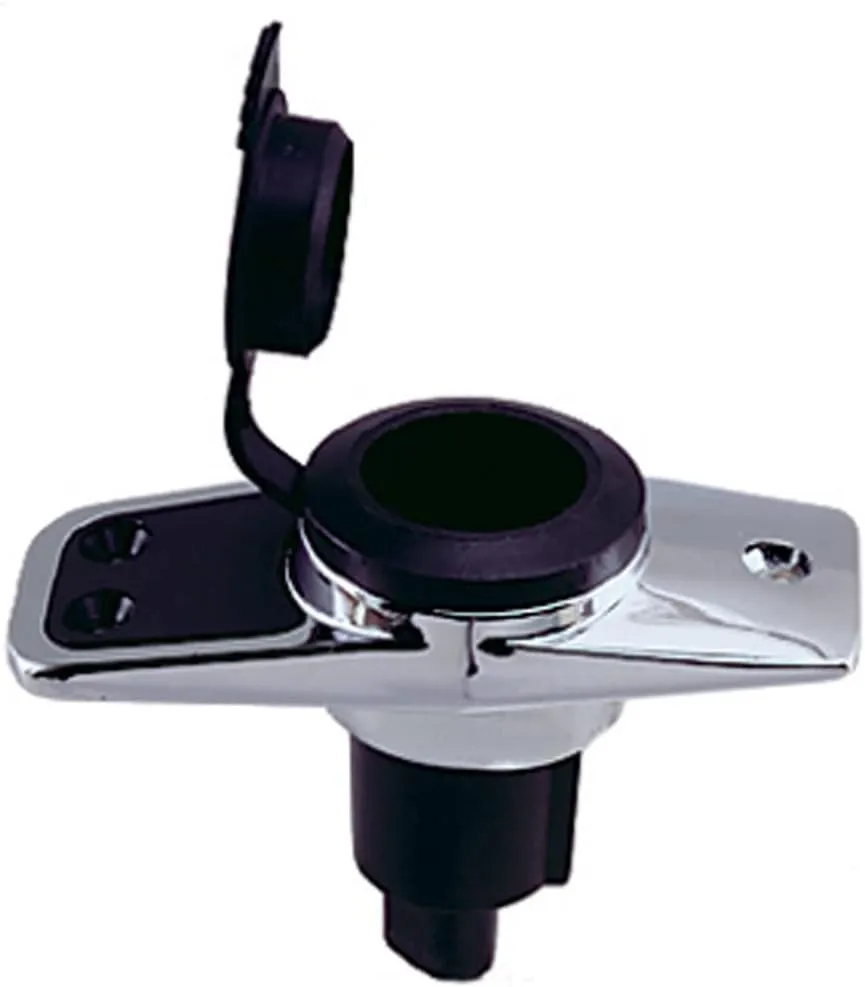 Perko 1060PB0DP Chrome-Plated 2-Pin Plug-in Light Base with 5° Rake - 3.75" x 1.75" Base, Black