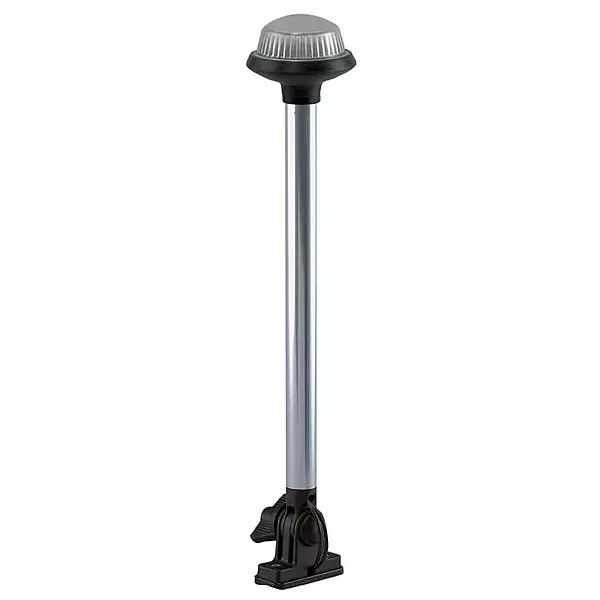 Perko 1637DP0CHR Vertical-Mount Fold Down White All-Round Pole Light - 14-1/8" Height, Black Polymer Base and Top