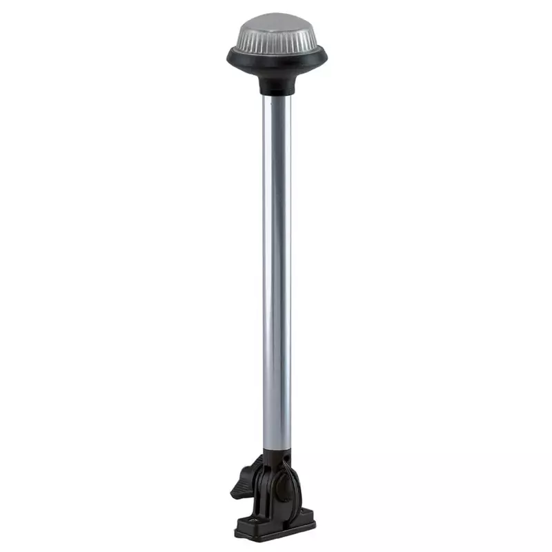 Perko 1637DP0CHR Vertical-Mount Fold Down White All-Round Pole Light - 14-1/8" Height, Black Polymer Base and Top