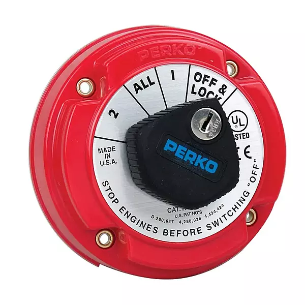 Perko 8504DP Medium Duty Battery Selector Switch with Alternator Field Disconnect and Key Lock , 5-1/4" Dia. x 2-5/8"