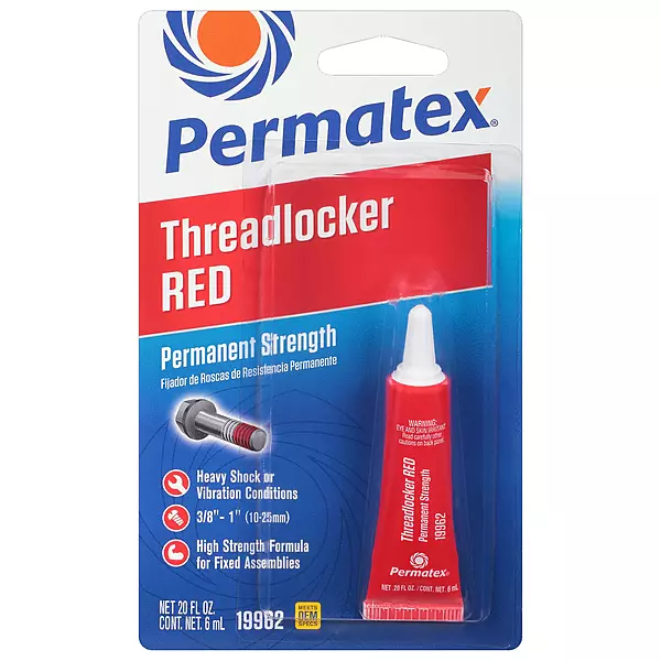 Permatex 19962 Permanent Strength Threadlocker Red, 6 ml Red Permanent Strength Liquid 6 ml Tube