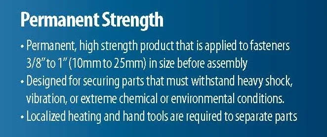 Permatex 19962 Permanent Strength Threadlocker Red, 6 ml Red Permanent Strength Liquid 6 ml Tube