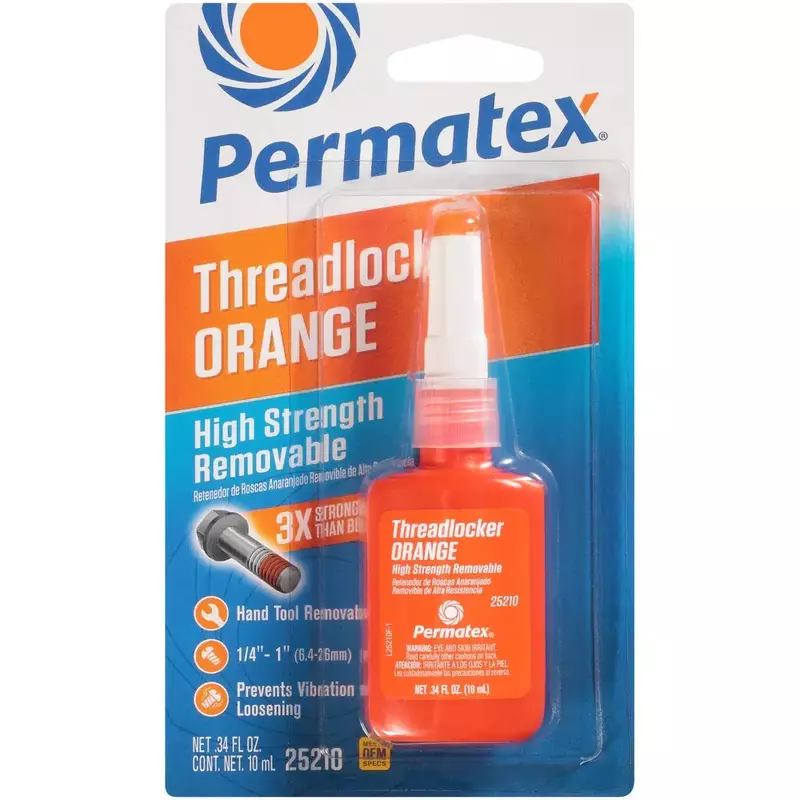 Permatex 25210 High Strength Removable Threadlocker Orange Liquid, 10 ml 10 ml Orange High Strength Removable Liquid