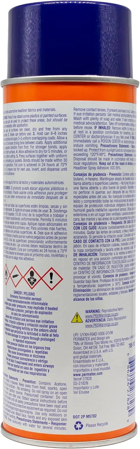 Permatex 27828 Body Shop Heavy Duty Headliner and Carpet Adhesive, 16.75 oz Aerosol Can