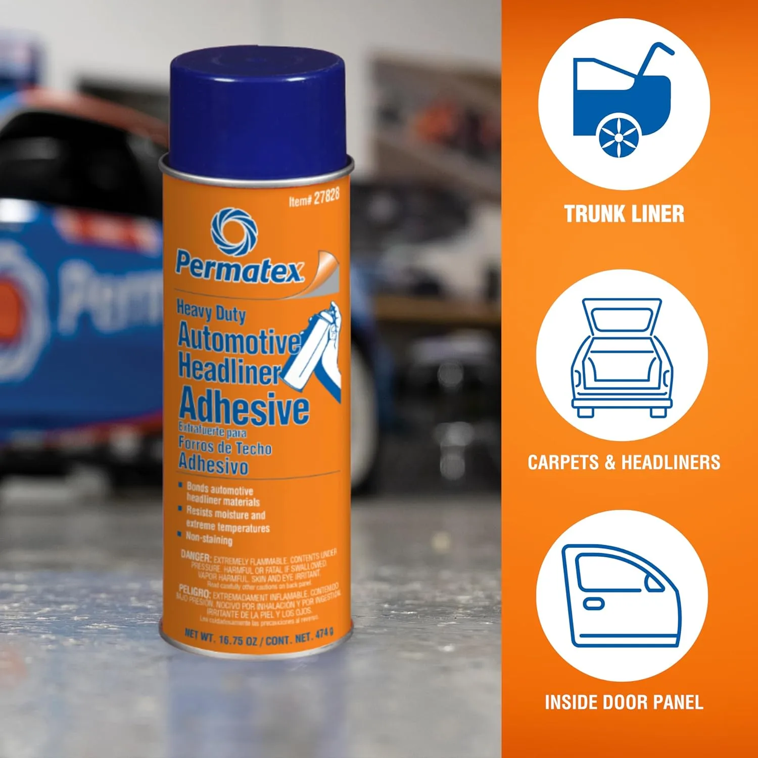 Permatex 27828 Body Shop Heavy Duty Headliner and Carpet Adhesive, 16.75 oz Aerosol Can
