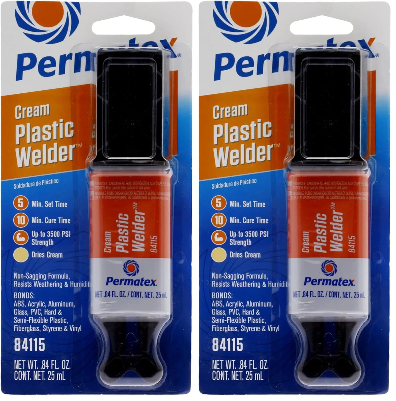 Permatex 84115 5-Minute Plastic Weld Adhesive, 0.84 oz., Black (Pack of 2)