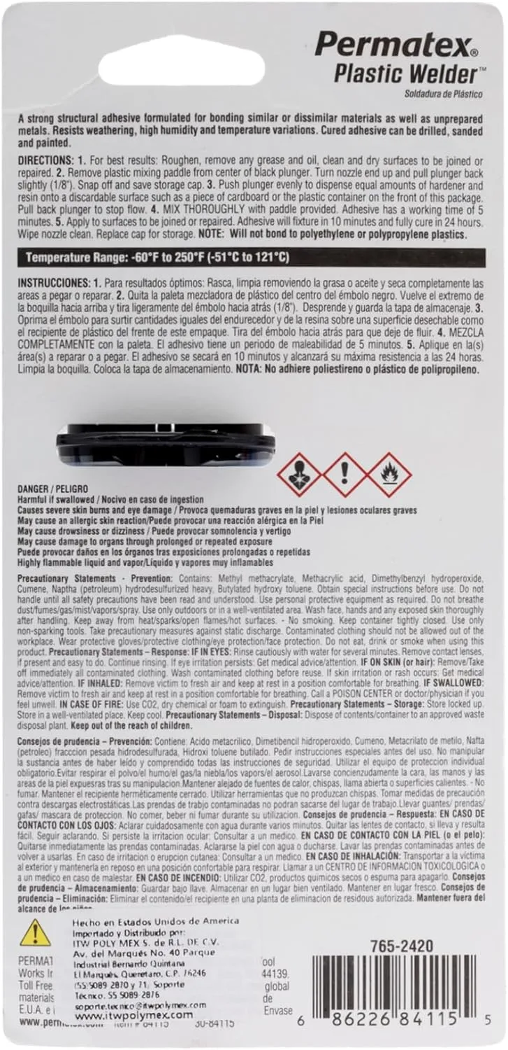 Permatex 84115 5-Minute Plastic Weld Adhesive, 0.84 oz., Black (Pack of 2)