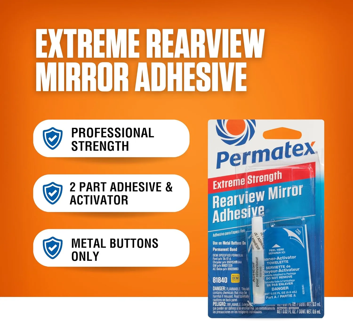 Permatex 81840 Extreme Rearview Mirror Profressional Strength Adhesive Kit, single unit 1 Count (Pack of 1)