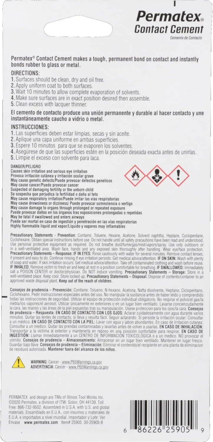 Permatex 25905 Contact Cement, 1.5 oz. 1.5 Ounce