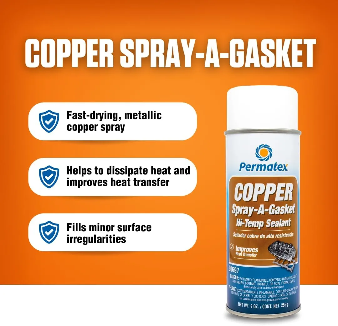 Permatex 80697 Copper Spray-A-Gasket Hi-Temp Adhesive Sealant, 9 oz. Aerosol