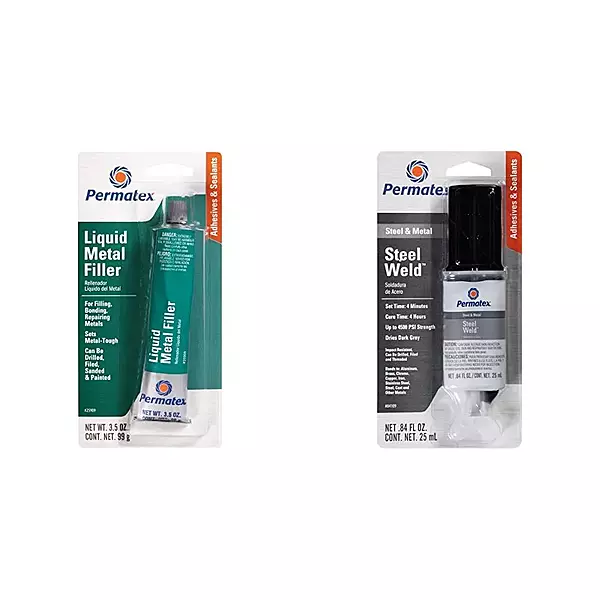 Permatex 25909 Liquid Metal Filler, 3.5 oz. + 84109 PermaPoxy 4 Minute Multi-Metal Epoxy, 0.84 oz.