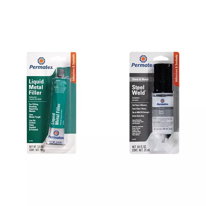 Permatex 25909 Liquid Metal Filler, 3.5 oz. + 84109 PermaPoxy 4 Minute Multi-Metal Epoxy, 0.84 oz.