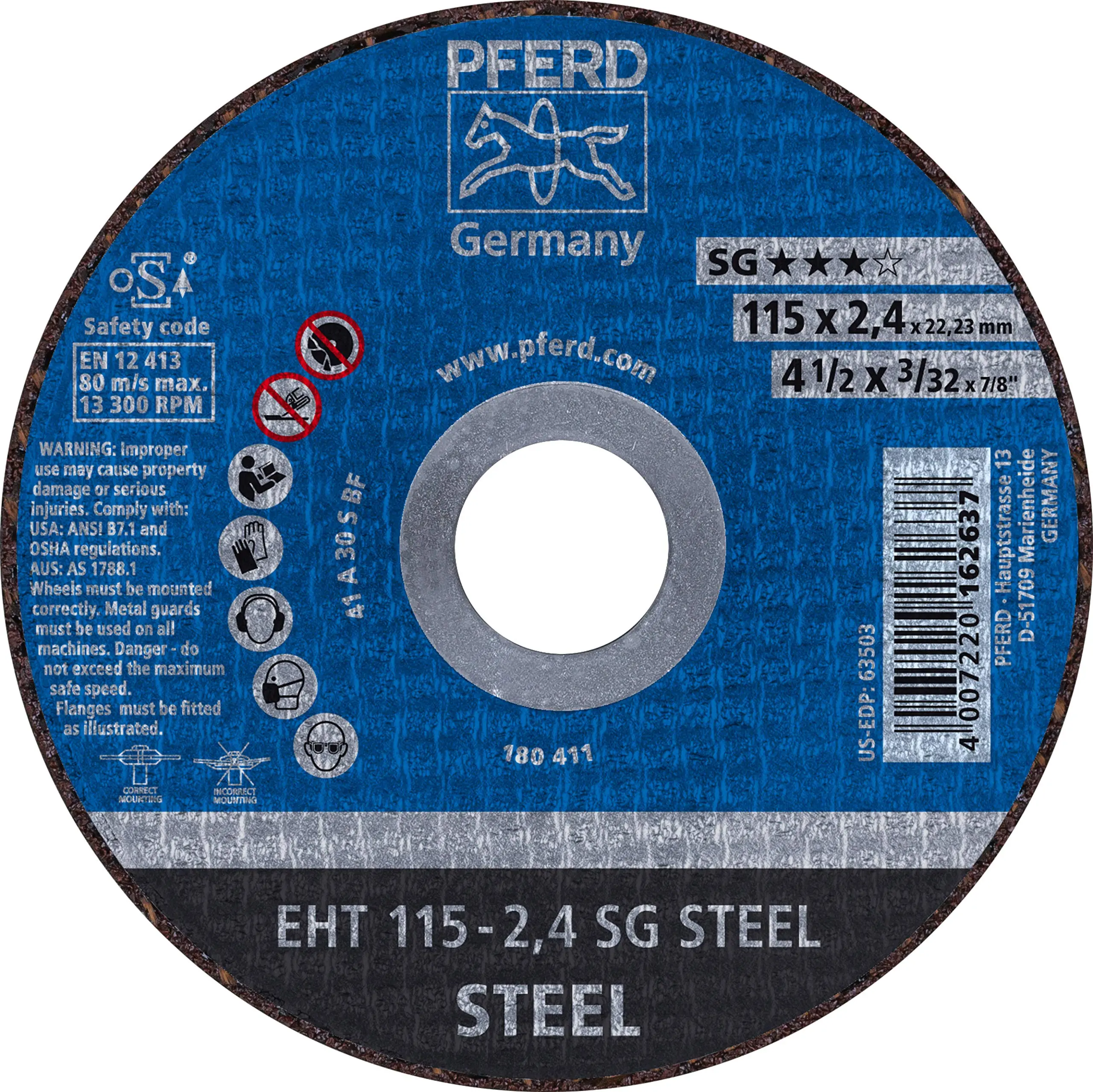 4-1/2" x 3/32" Cut-Off Wheel, 7/8" AH A 30 S SG - Type 1