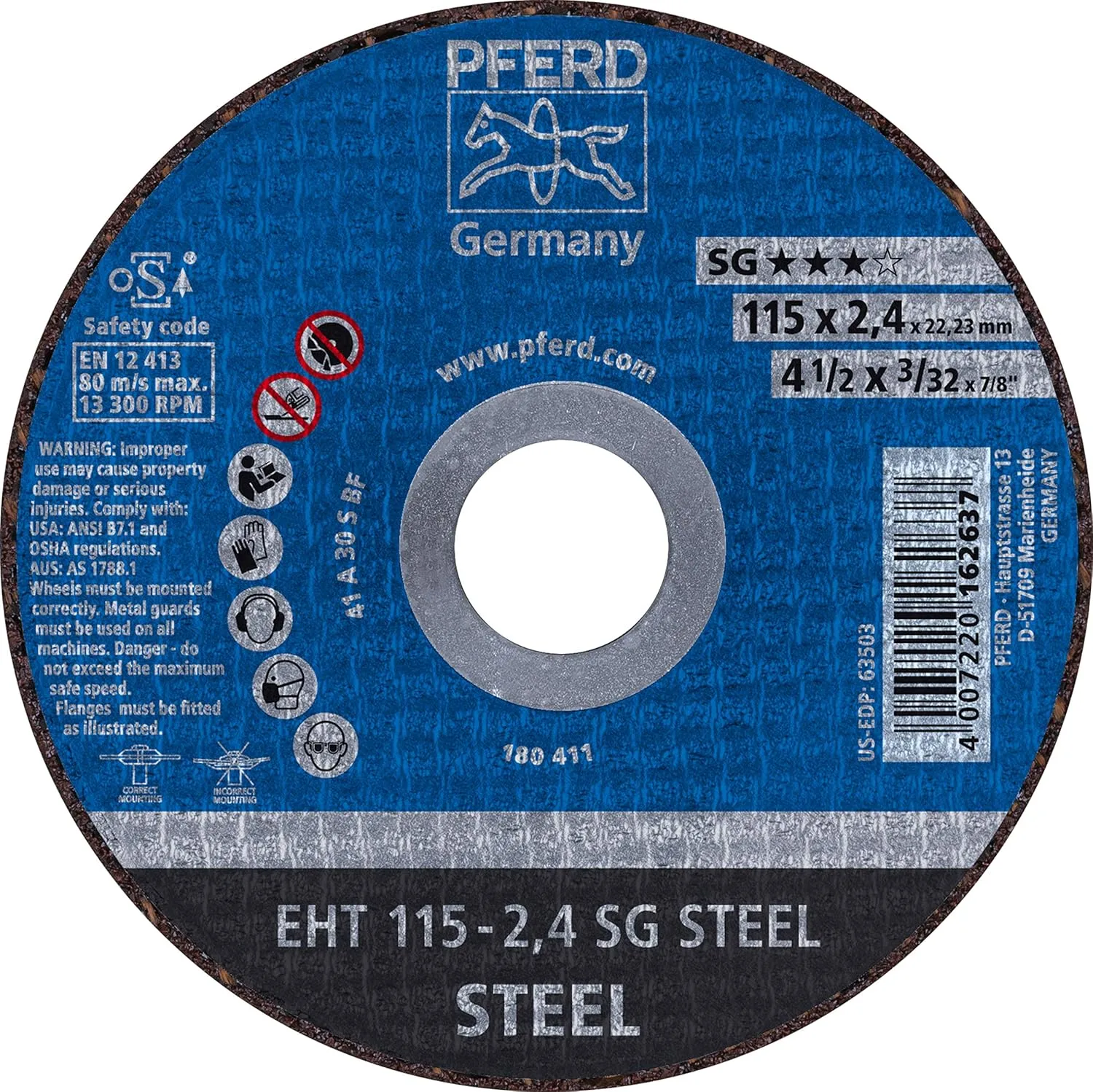 4-1/2" x 3/32" Cut-Off Wheel, 7/8" AH A 30 S SG - Type 1