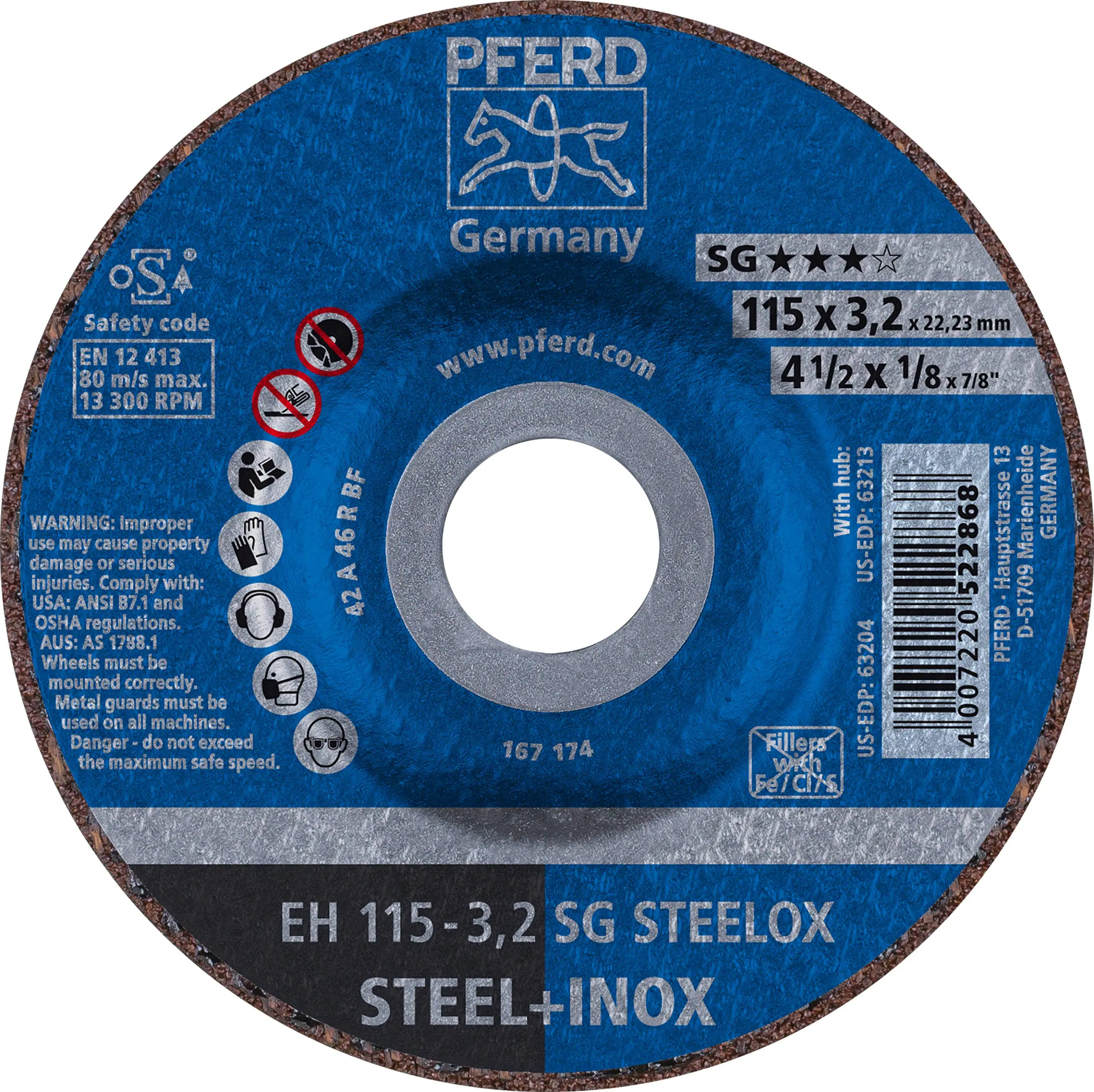 4-1/2" x 1/8" Cut-Off Wheel, 7/8" AH A 46 R SG-INOX - Type 27