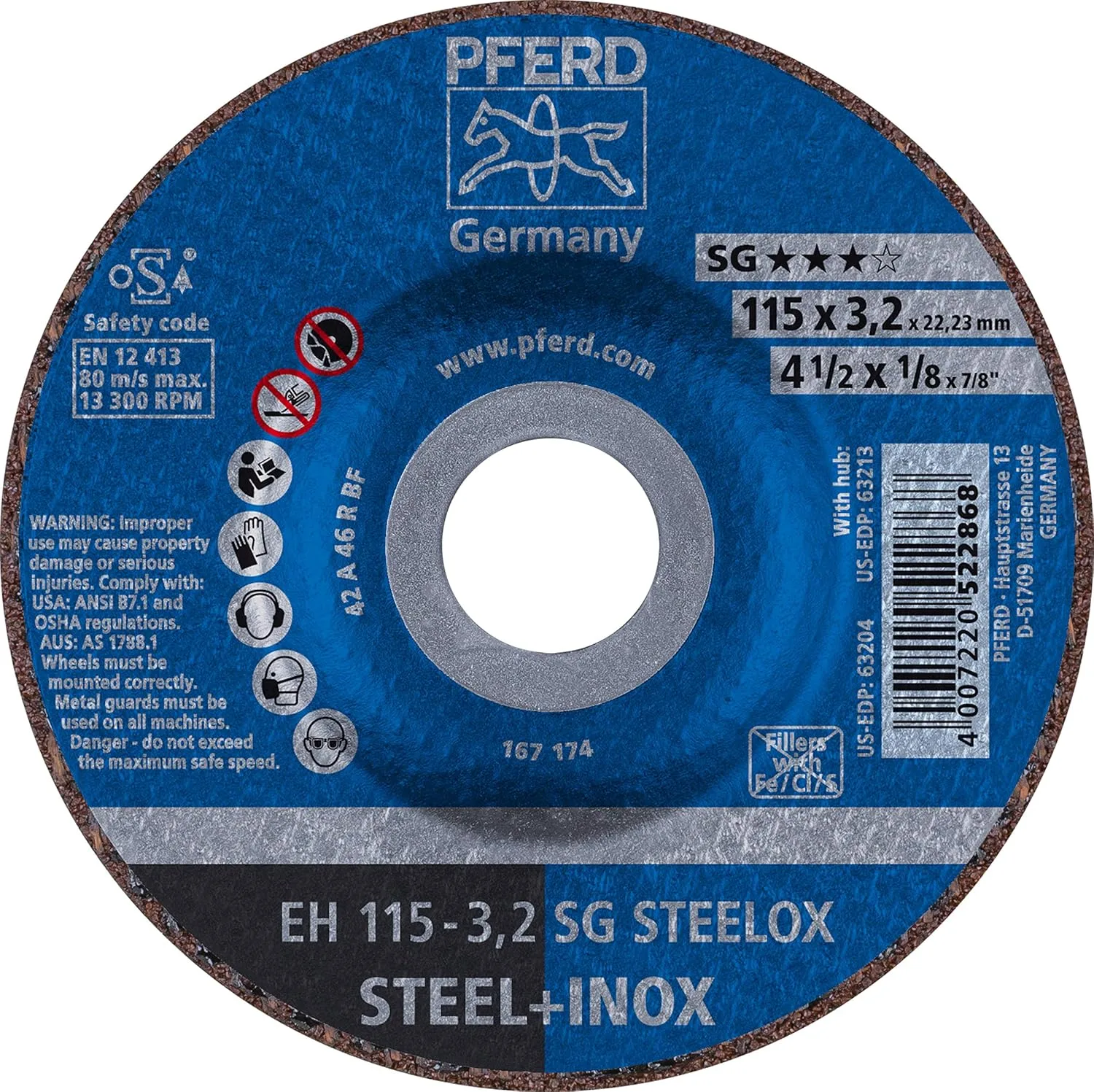 4-1/2" x 1/8" Cut-Off Wheel, 7/8" AH A 46 R SG-INOX - Type 27