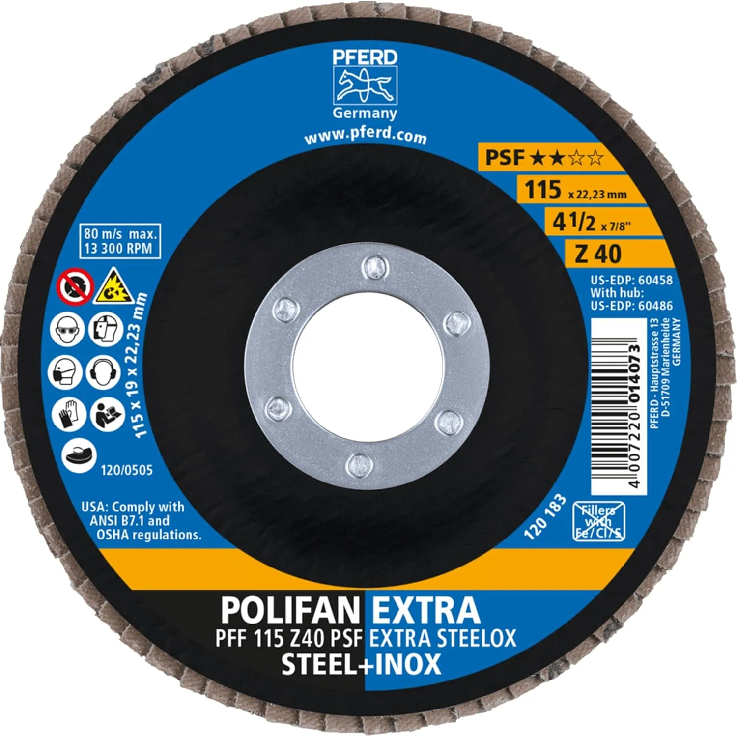 4-1/2" x 7/8" POLIFAN® Flap Disc - Flat PSF-Extra, Zirconia, 40 Grit